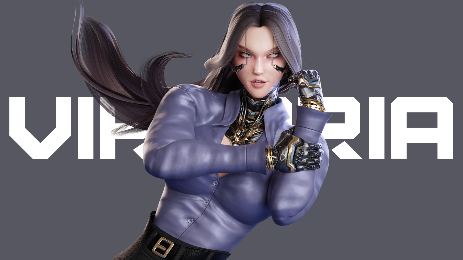 Stylized Female Fighting Character - Viktoria Low-poly 3D model_1