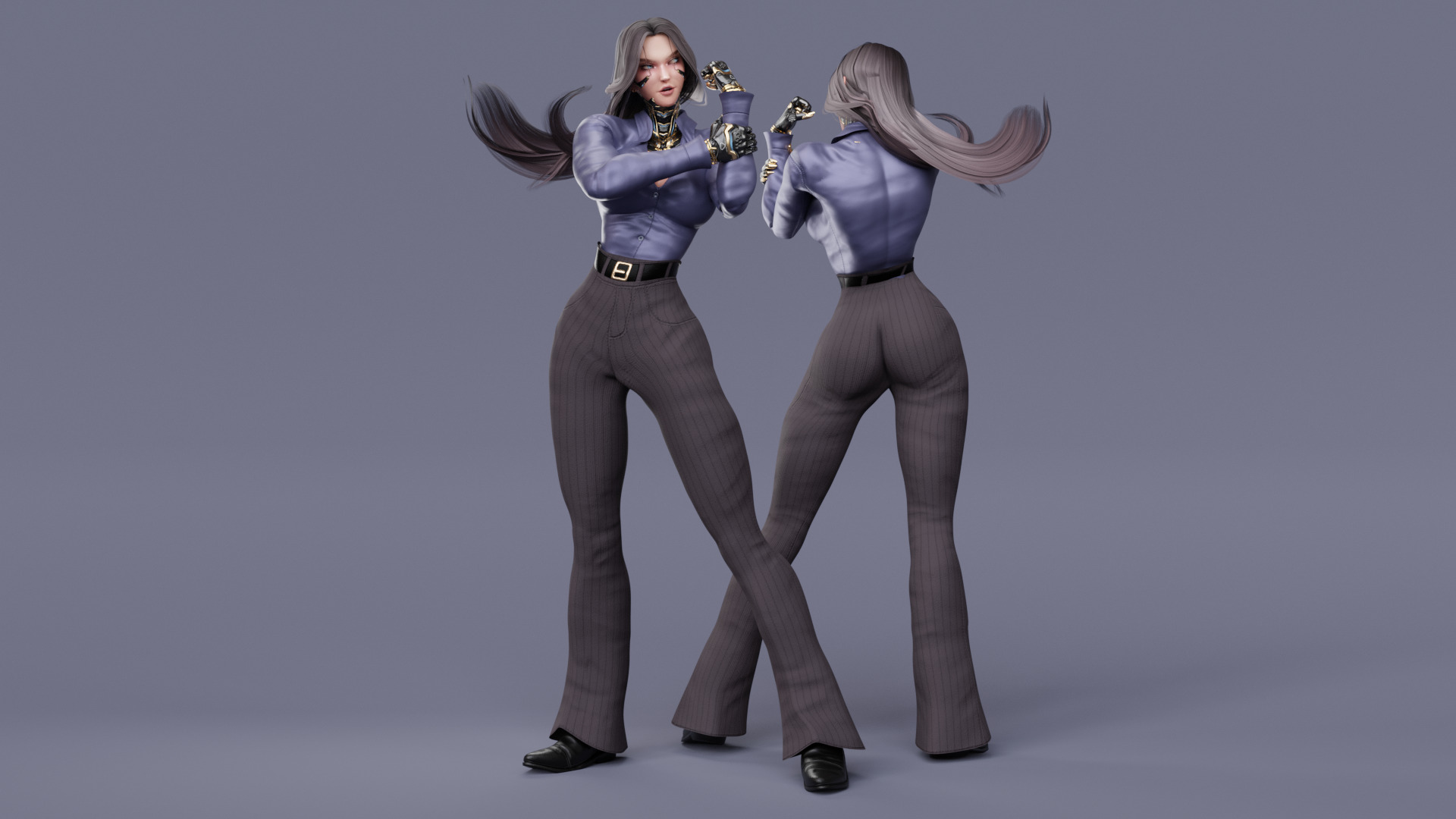 Stylized Female Fighting Character - Viktoria Low-poly 3D model_10