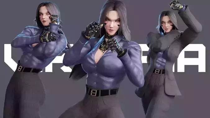 Stylized Female Fighting Character - Viktoria Low-poly 3D model