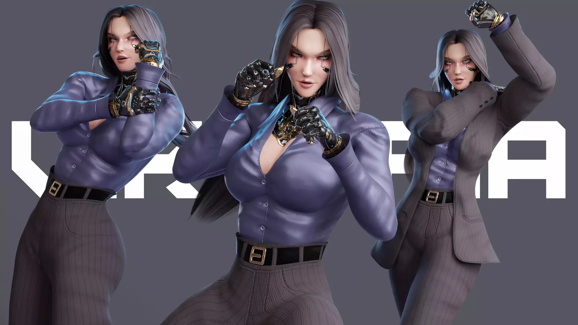 Stylized Female Fighting Character - Viktoria Low-poly 3D model_0