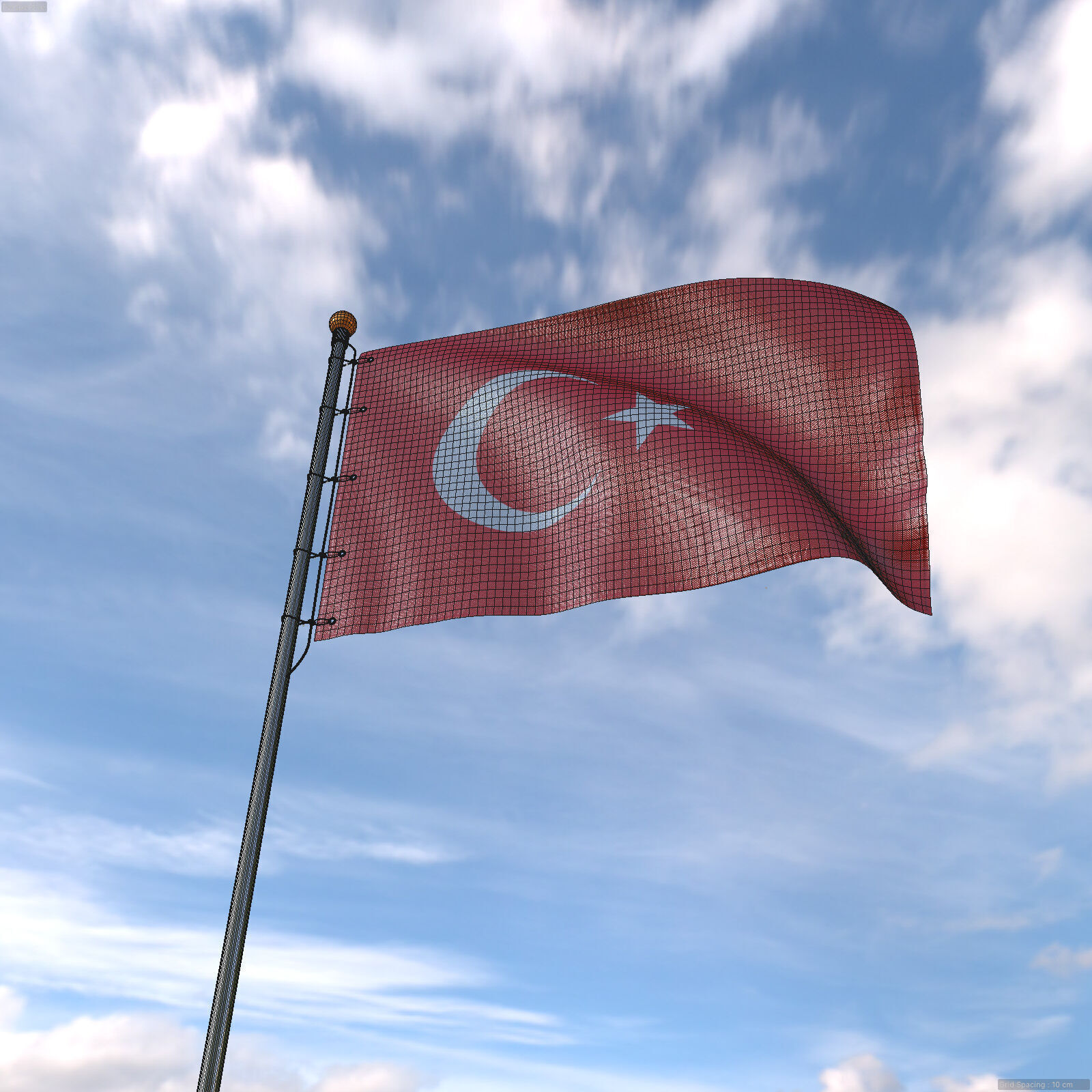 Flag Turkey animated loop 3D model_6