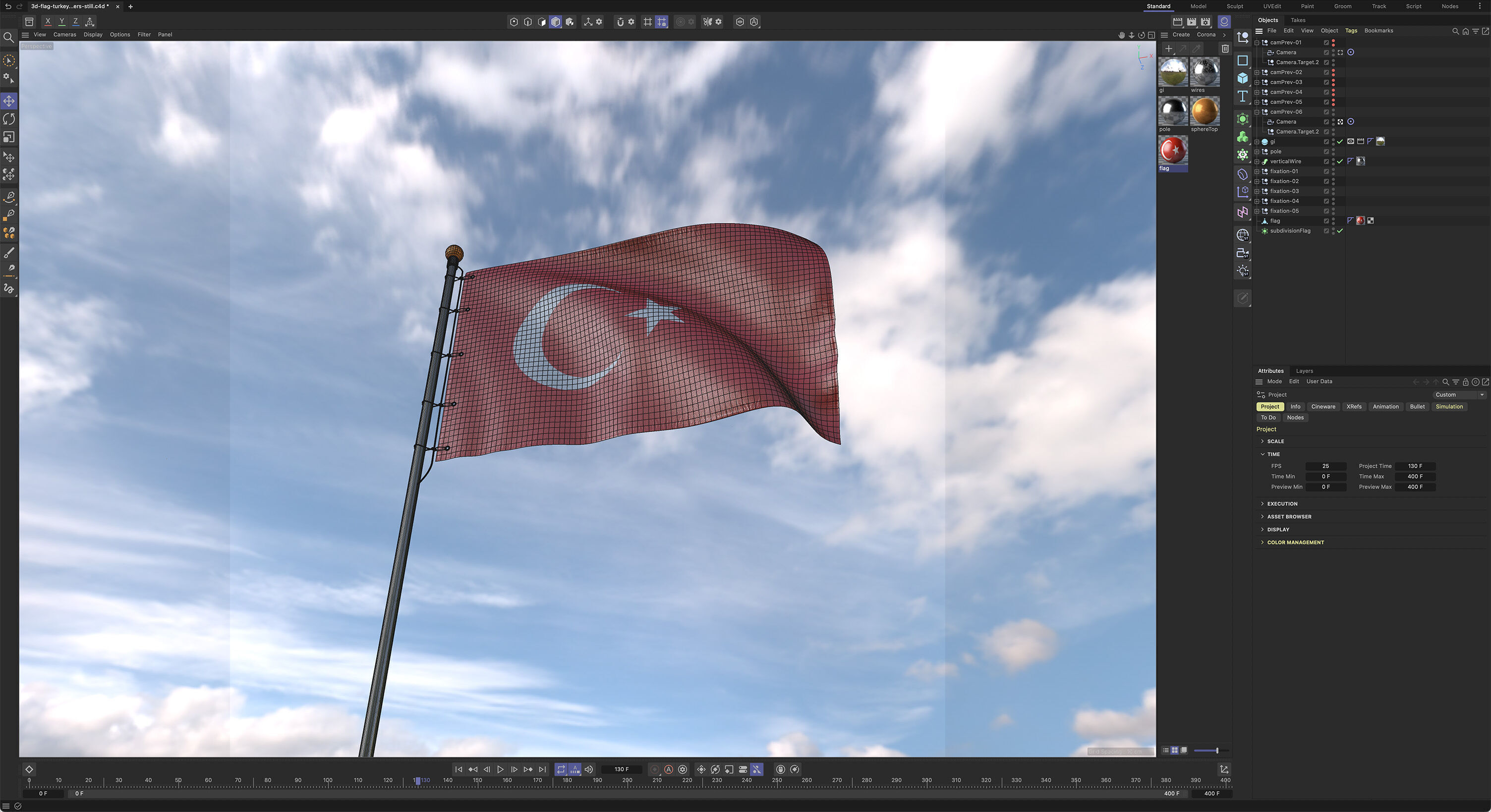 Flag Turkey animated loop 3D model_7
