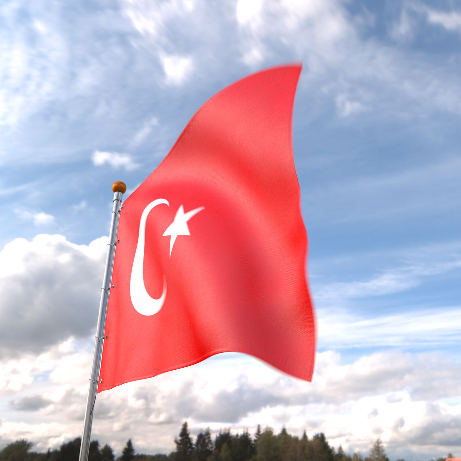 Flag Turkey animated loop 3D model_5