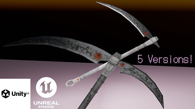 Gothic war scythes Low-poly 3D model