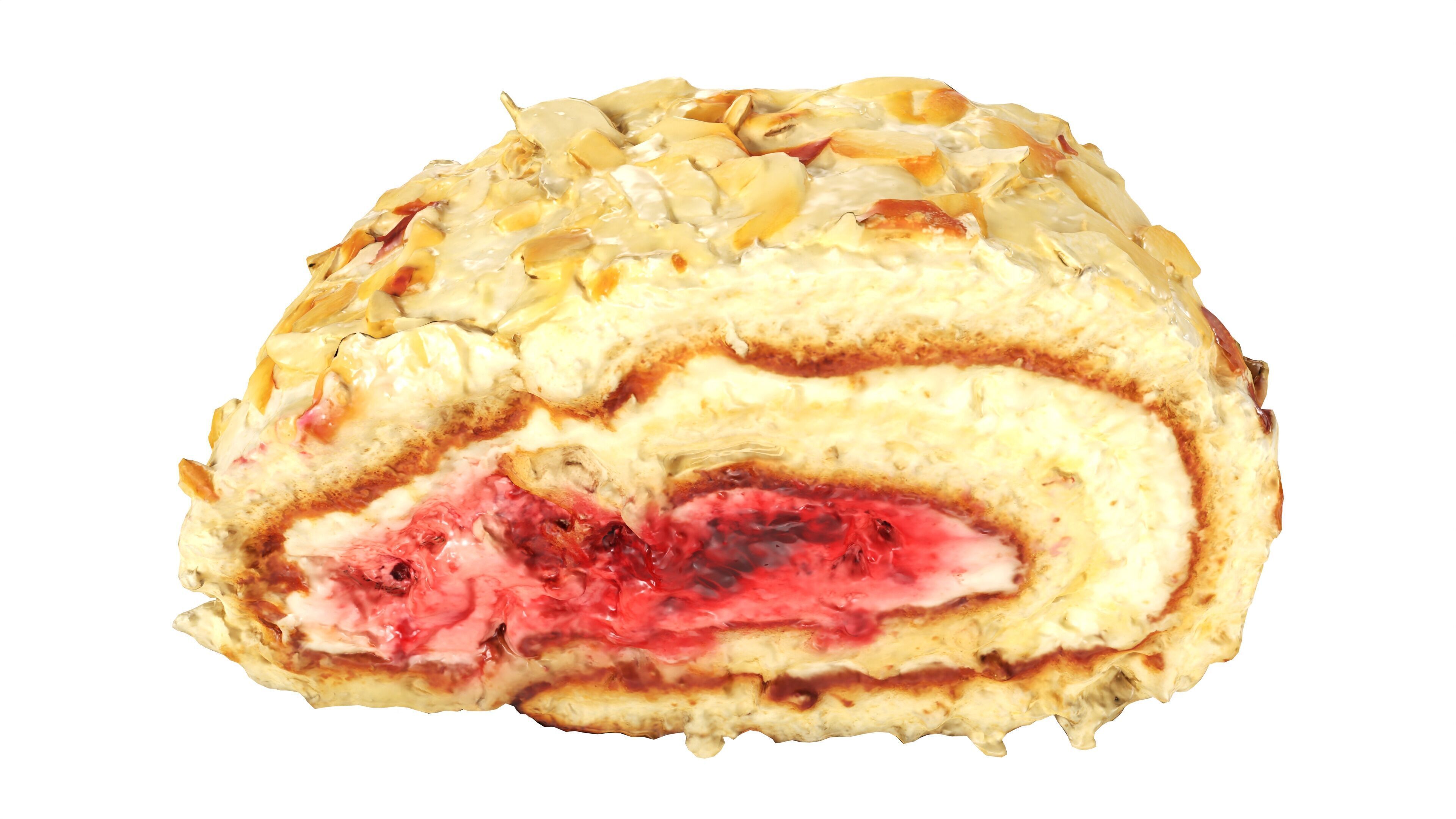 Roll cake with cream filling piece Low-poly 3D model_1