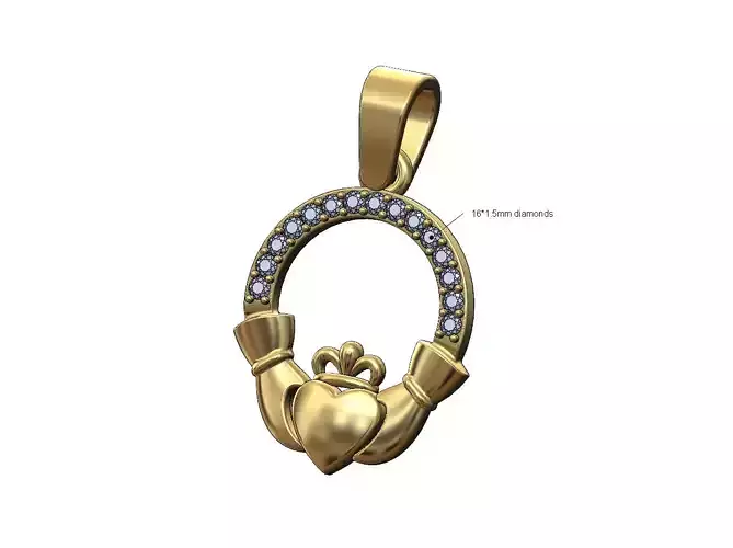 Diamond halo Gladdagh heart crown pendant with bail