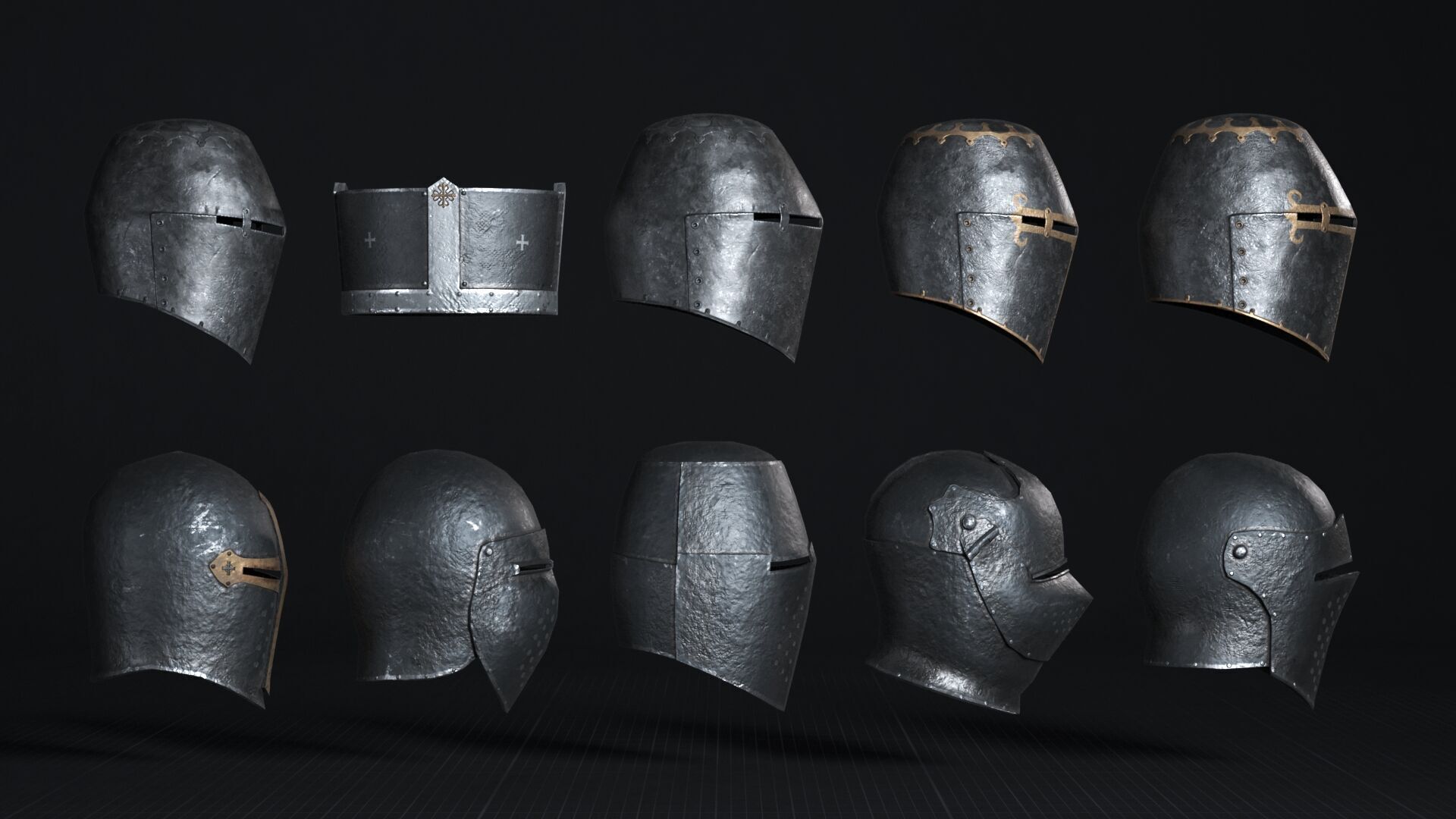 Medieval Helmet Pack 01 - 02 Low-poly 3D model_13
