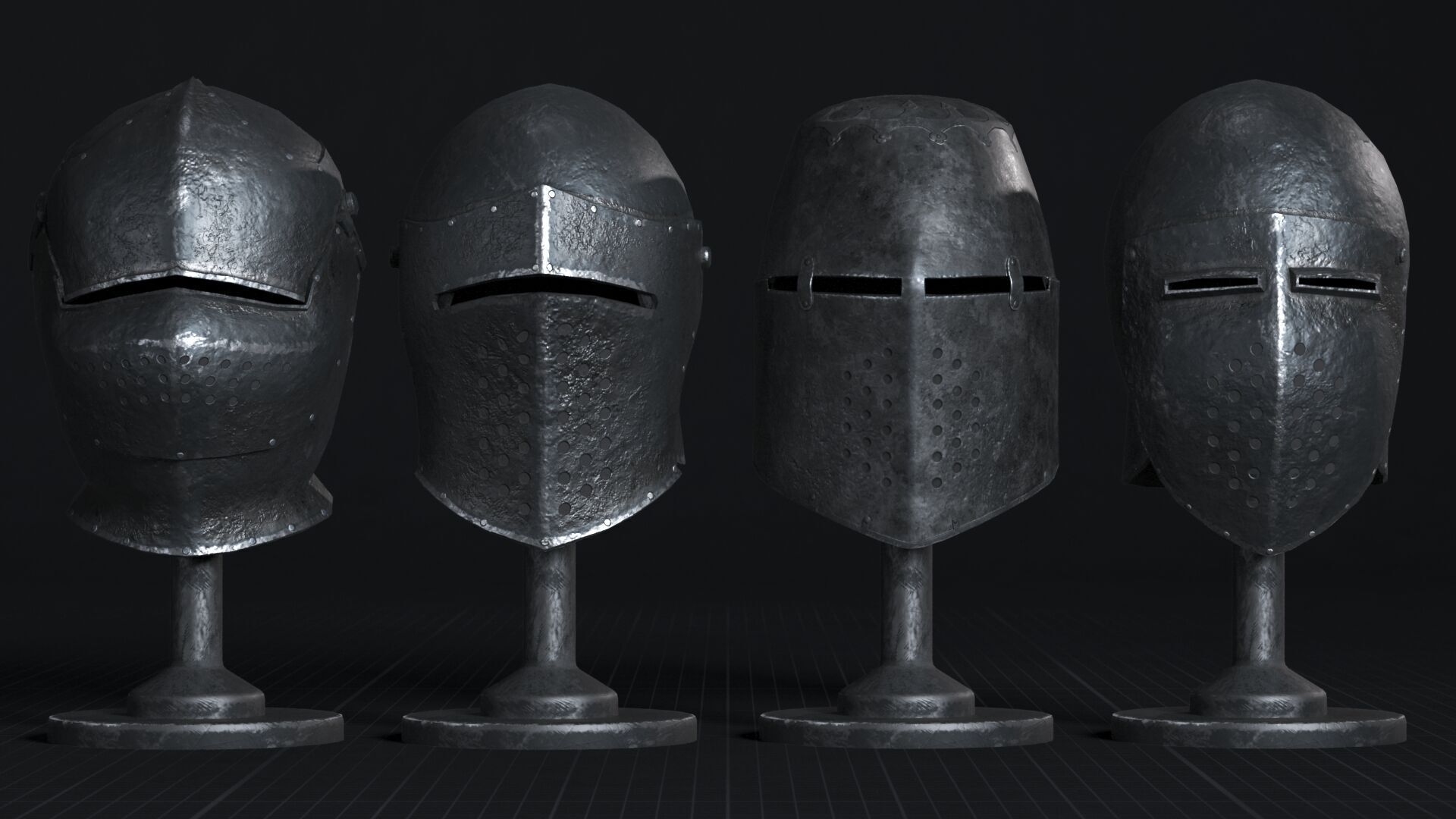 Medieval Helmet Pack 01 - 02 Low-poly 3D model_1