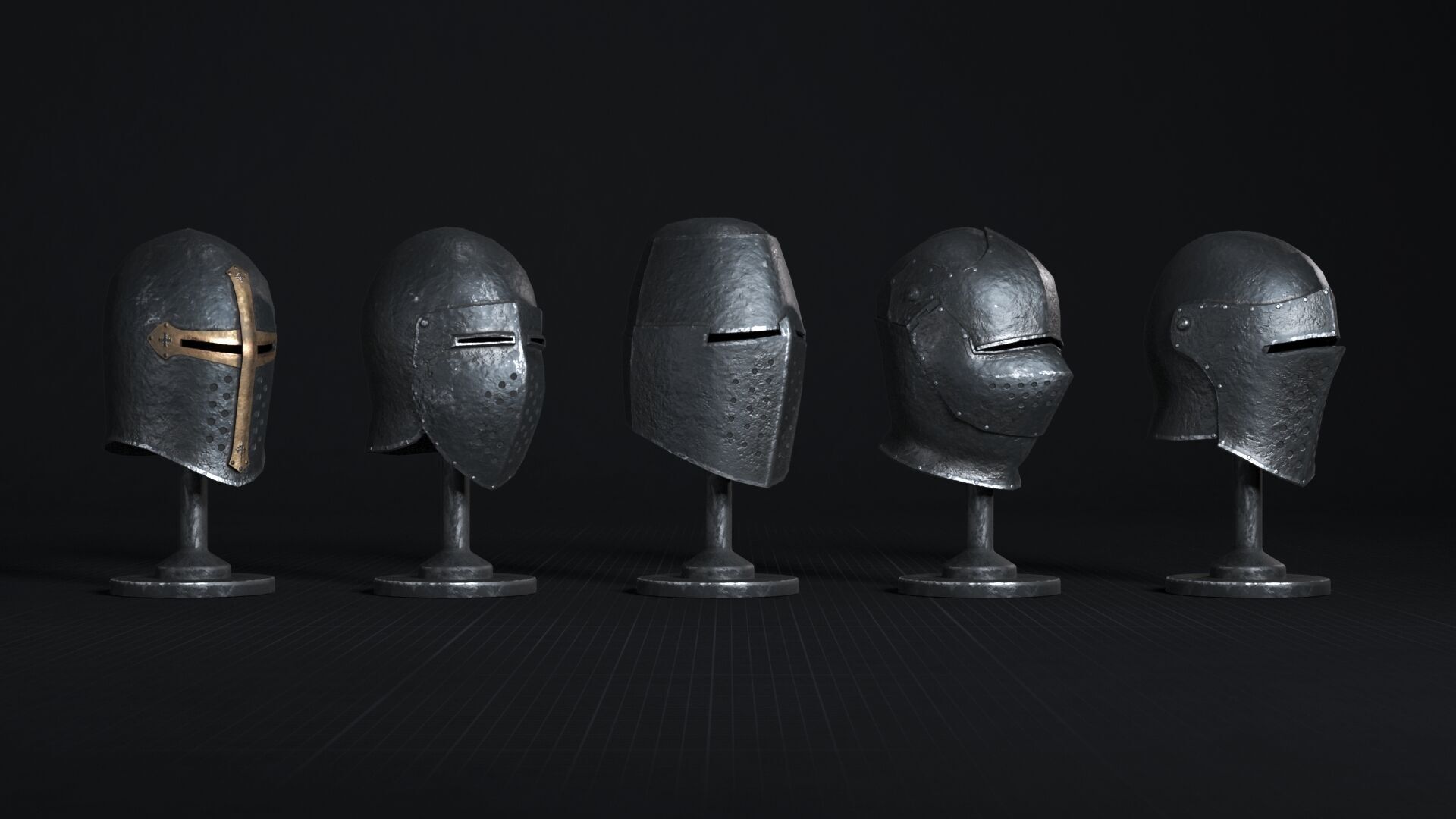 Medieval Helmet Pack 01 - 02 Low-poly 3D model_24
