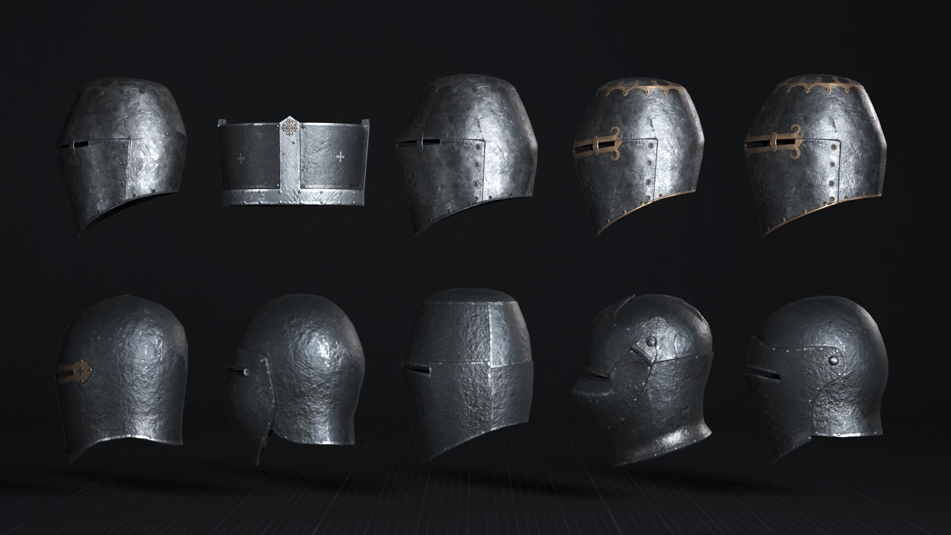 Medieval Helmet Pack 01 - 02 Low-poly 3D model_7
