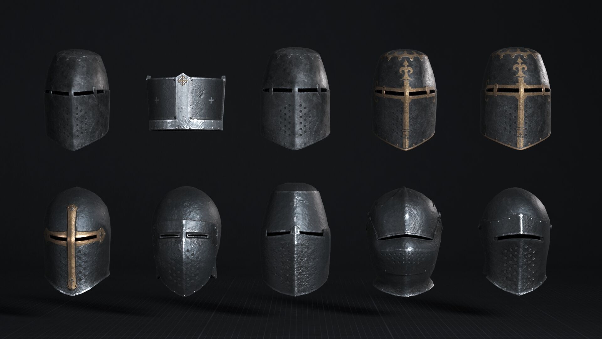 Medieval Helmet Pack 01 - 02 Low-poly 3D model_4