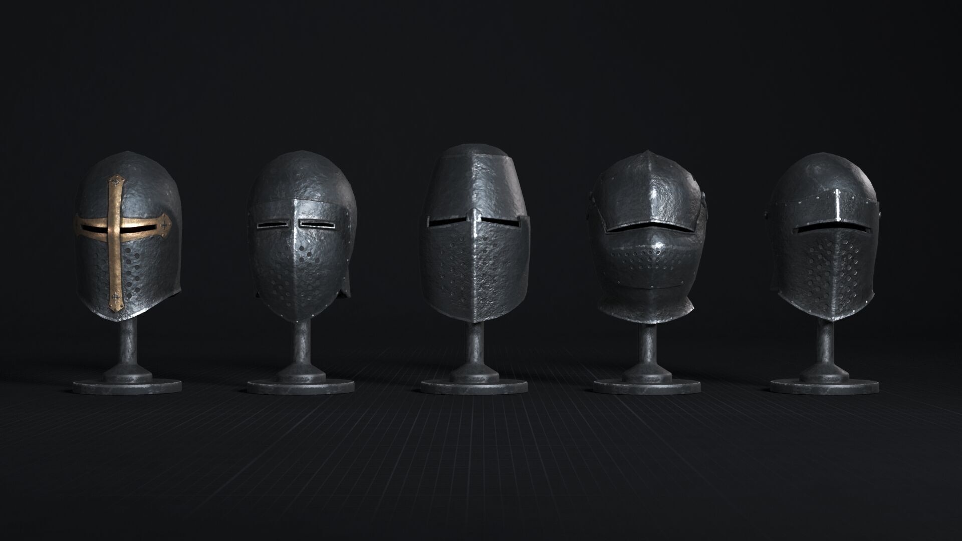 Medieval Helmet Pack 01 - 02 Low-poly 3D model_6