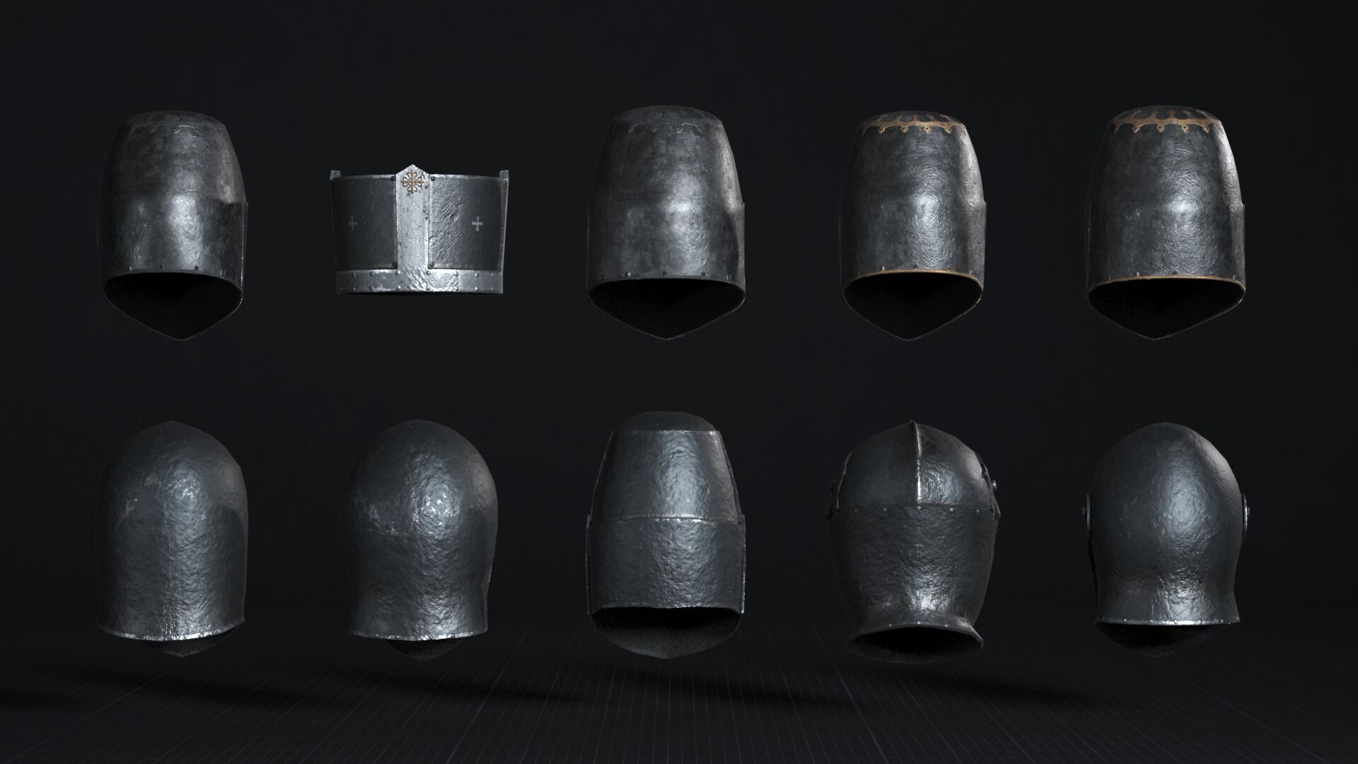 Medieval Helmet Pack 01 - 02 Low-poly 3D model_10