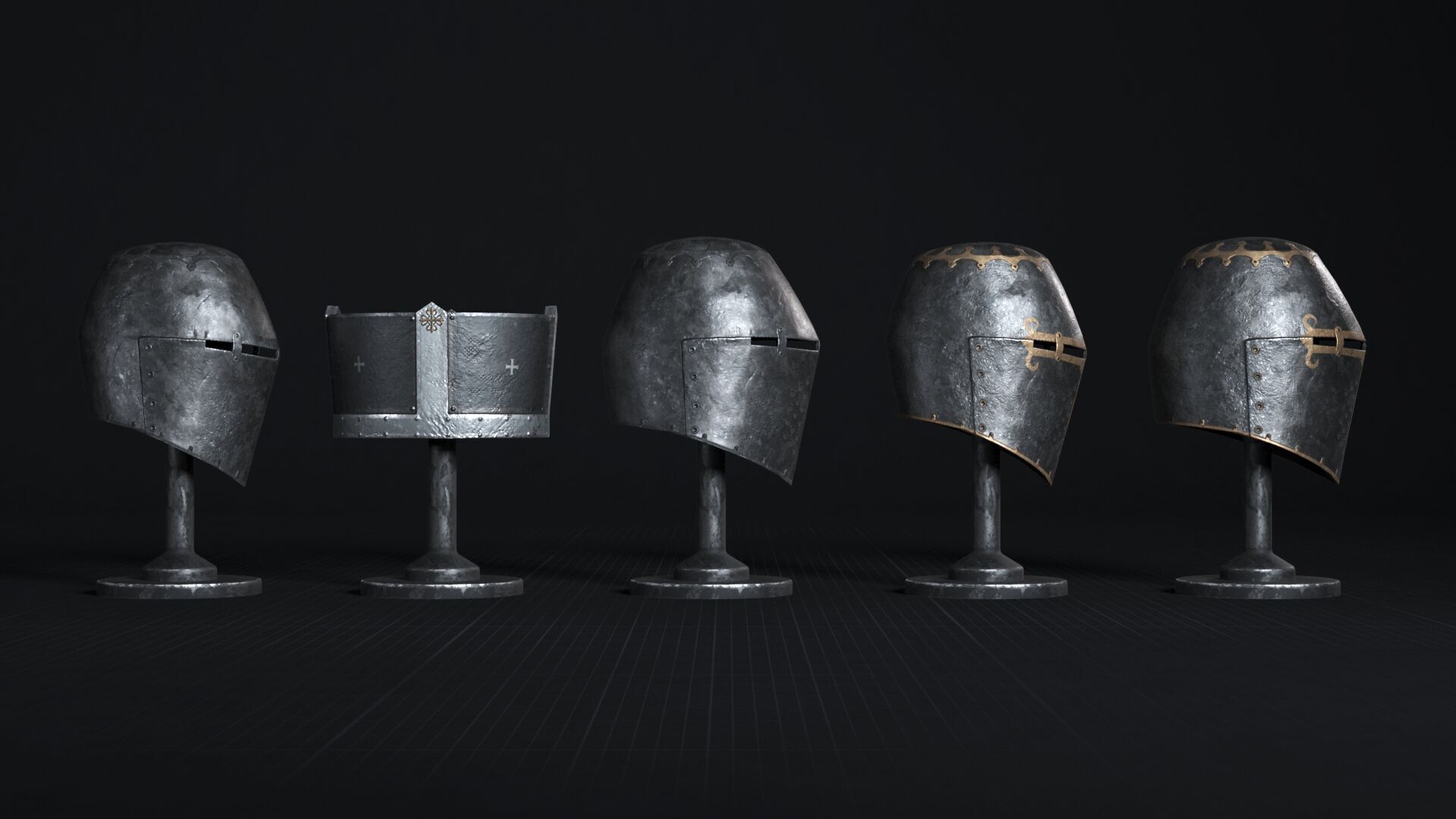 Medieval Helmet Pack 01 - 02 Low-poly 3D model_21