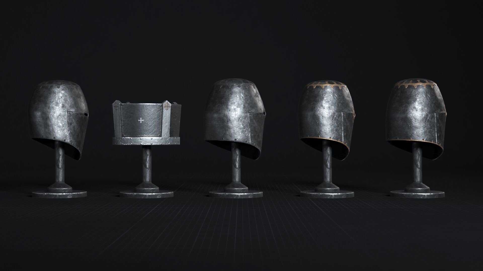 Medieval Helmet Pack 01 - 02 Low-poly 3D model_19