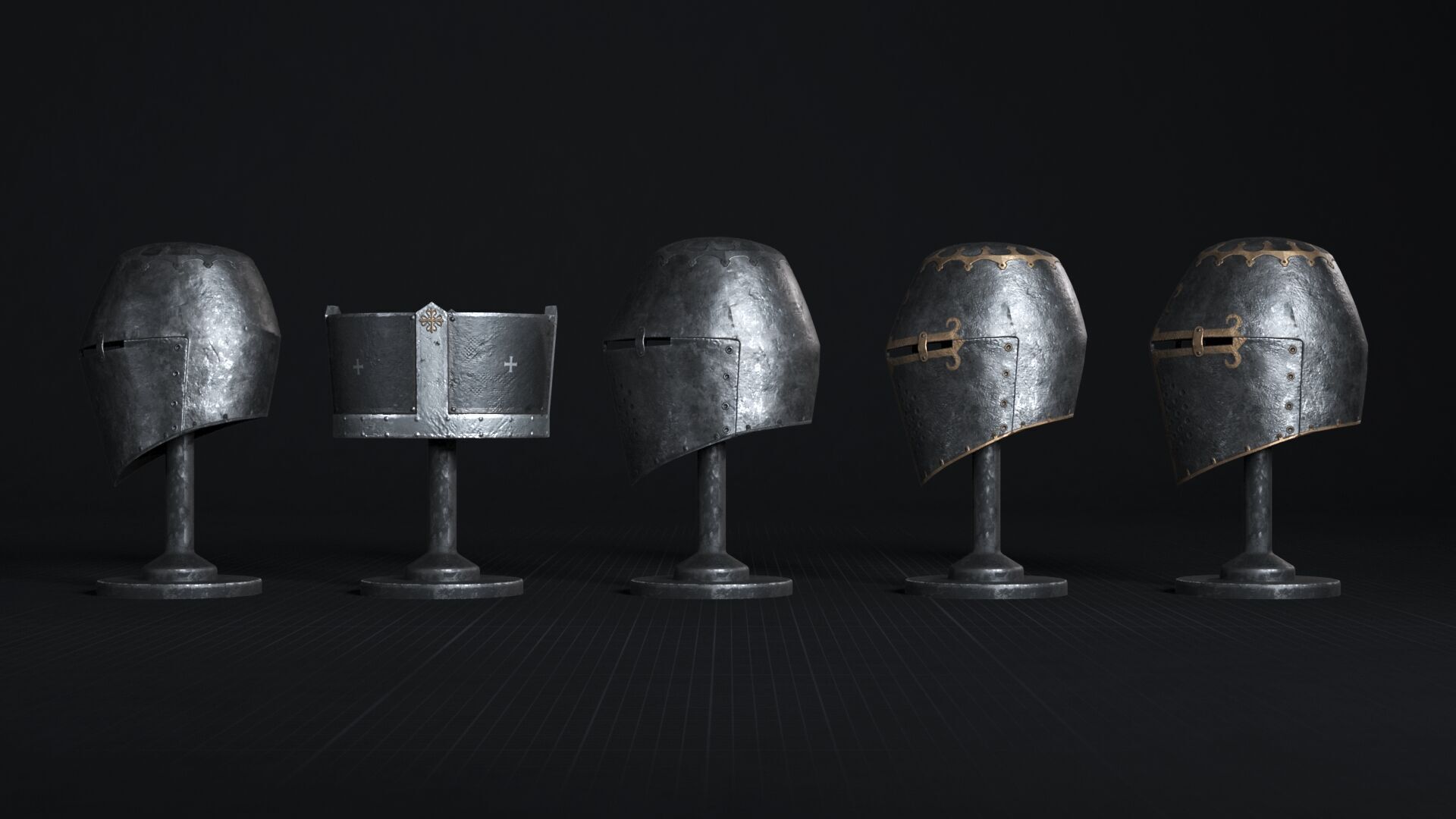 Medieval Helmet Pack 01 - 02 Low-poly 3D model_11