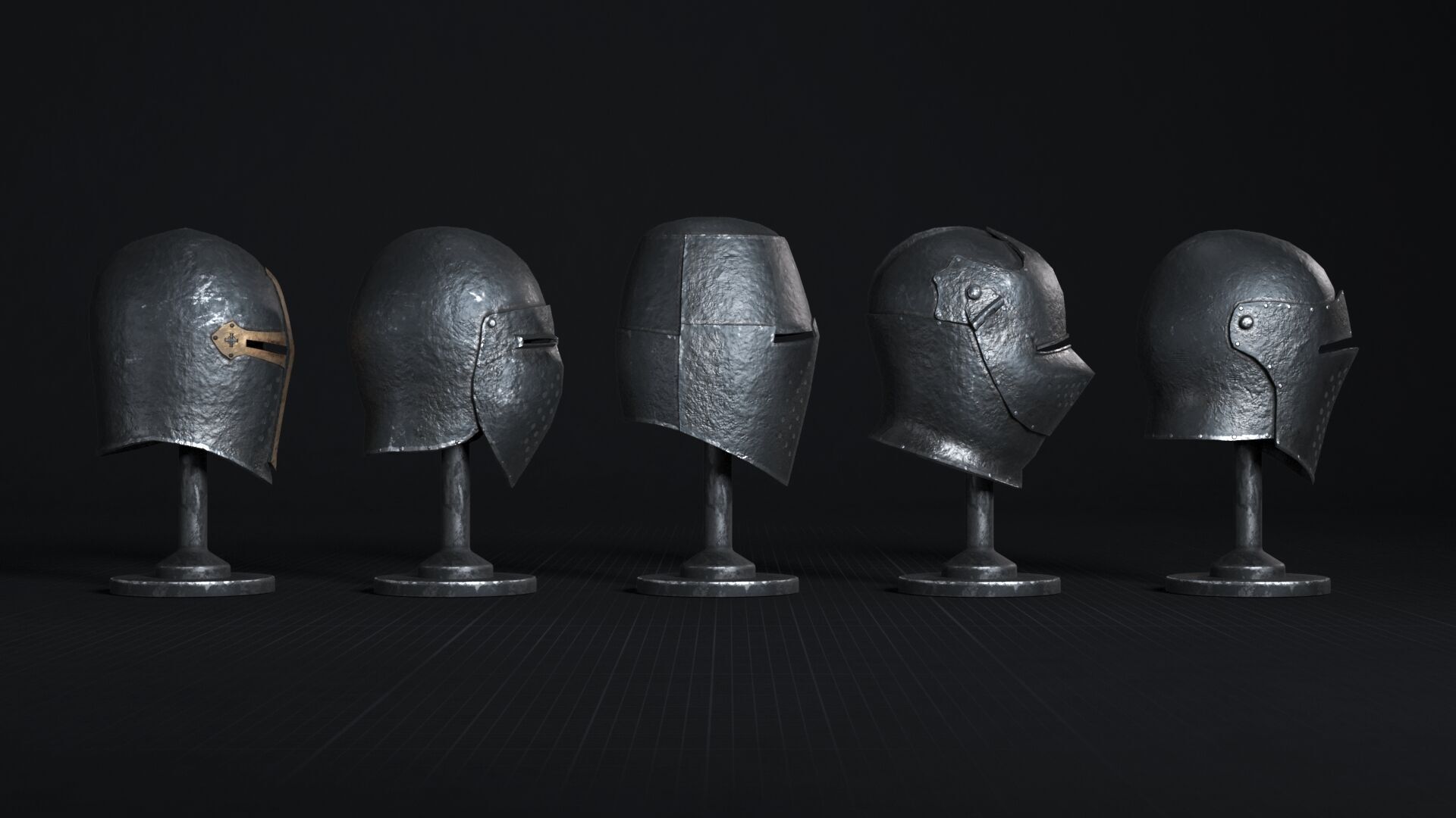 Medieval Helmet Pack 01 - 02 Low-poly 3D model_22