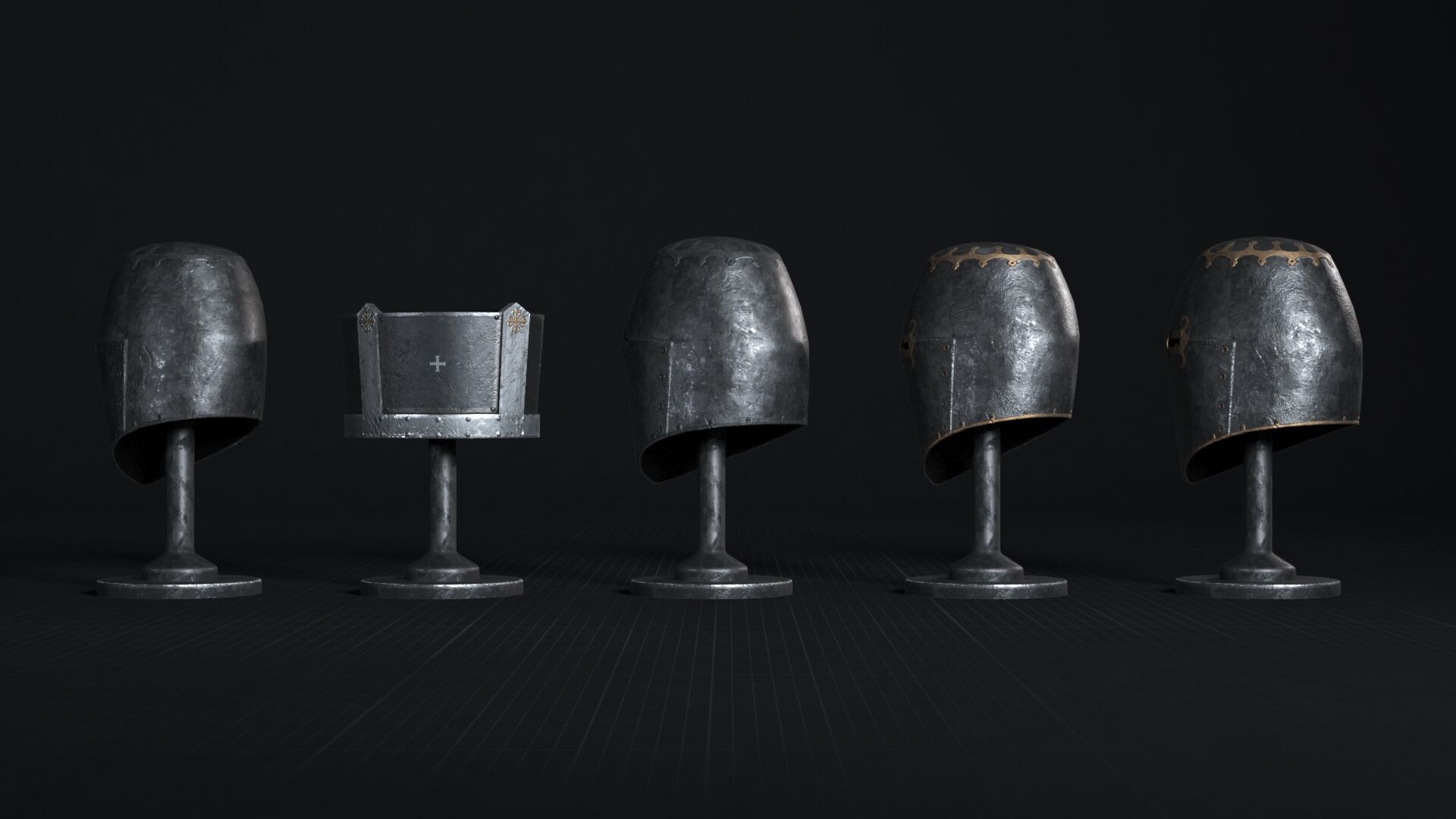 Medieval Helmet Pack 01 - 02 Low-poly 3D model_14