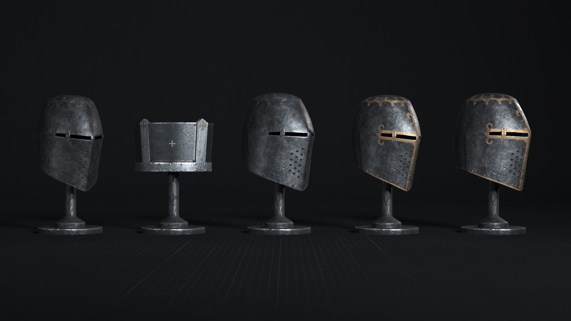 Medieval Helmet Pack 01 - 02 Low-poly 3D model_23