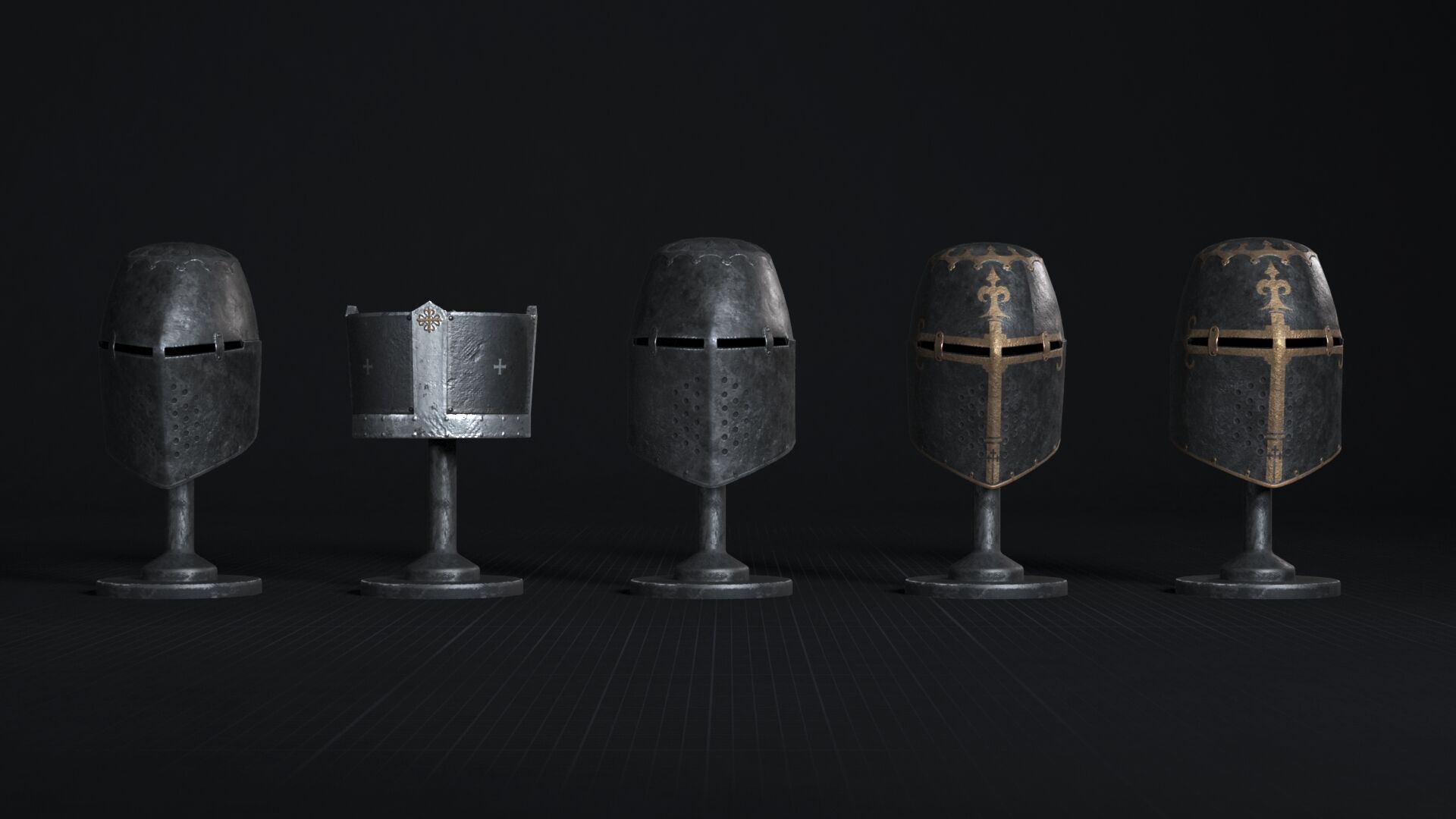 Medieval Helmet Pack 01 - 02 Low-poly 3D model_5