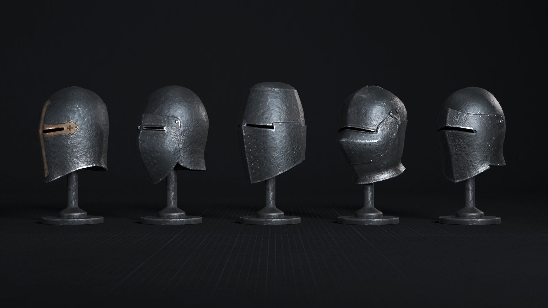 Medieval Helmet Pack 01 - 02 Low-poly 3D model_9