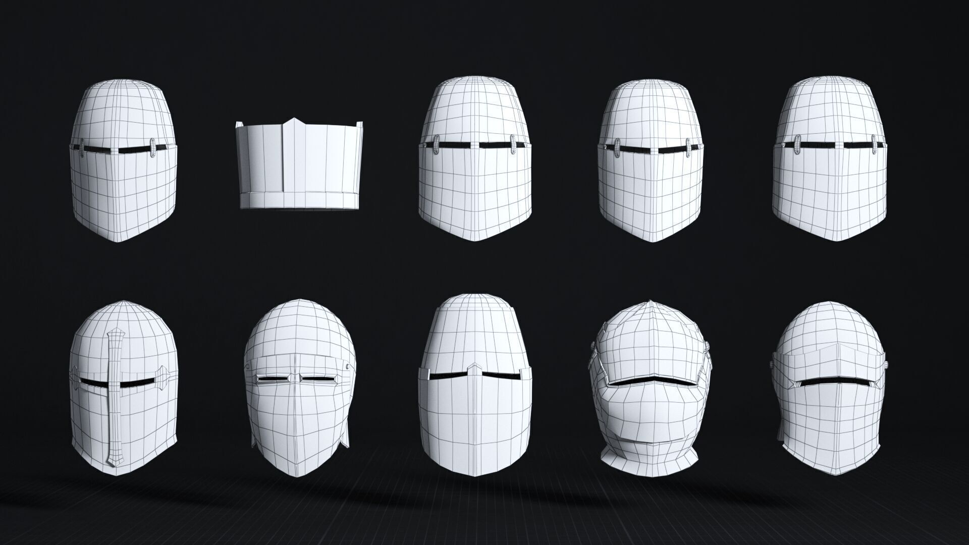 Medieval Helmet Pack 01 - 02 Low-poly 3D model_16