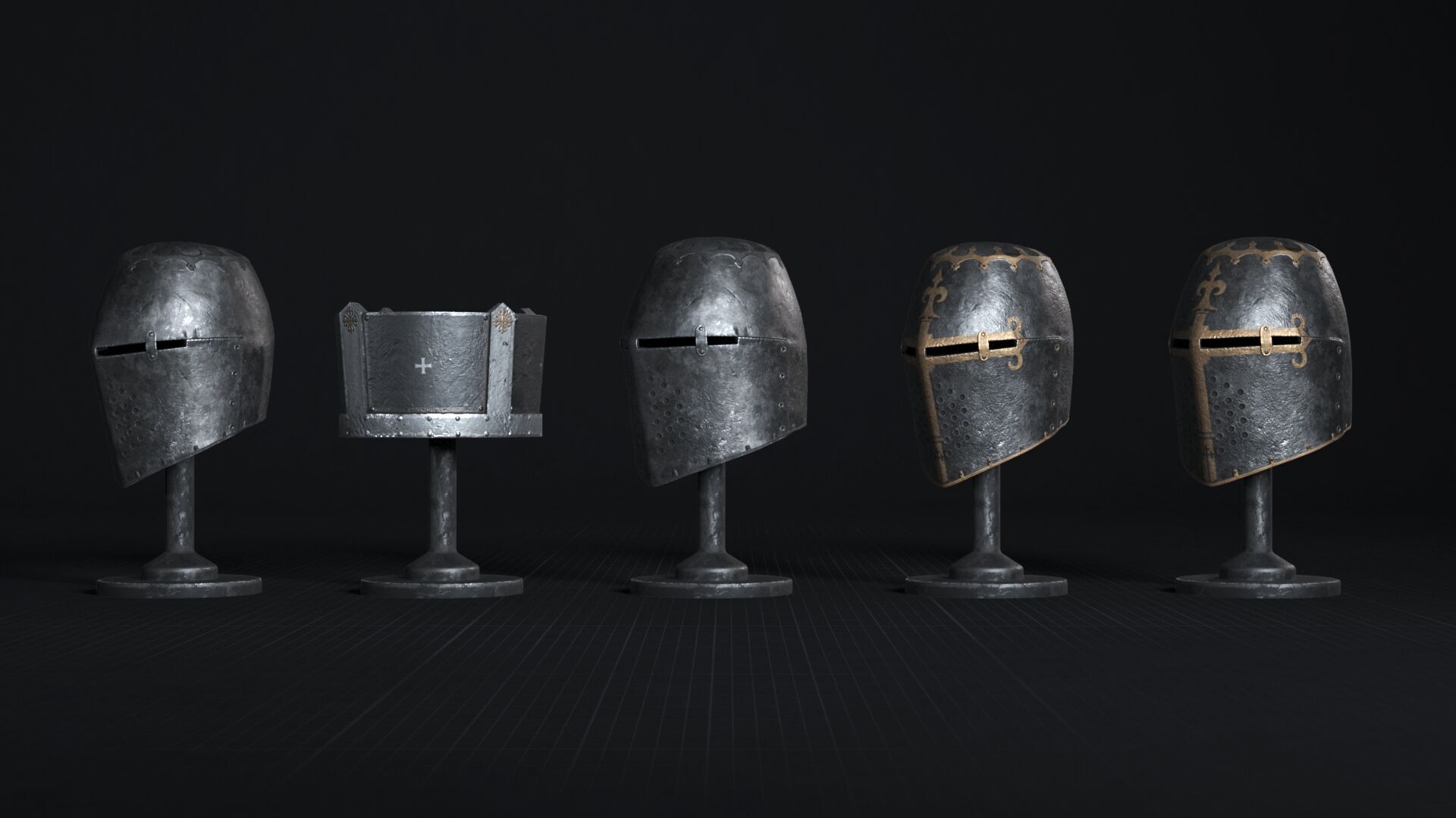 Medieval Helmet Pack 01 - 02 Low-poly 3D model_8