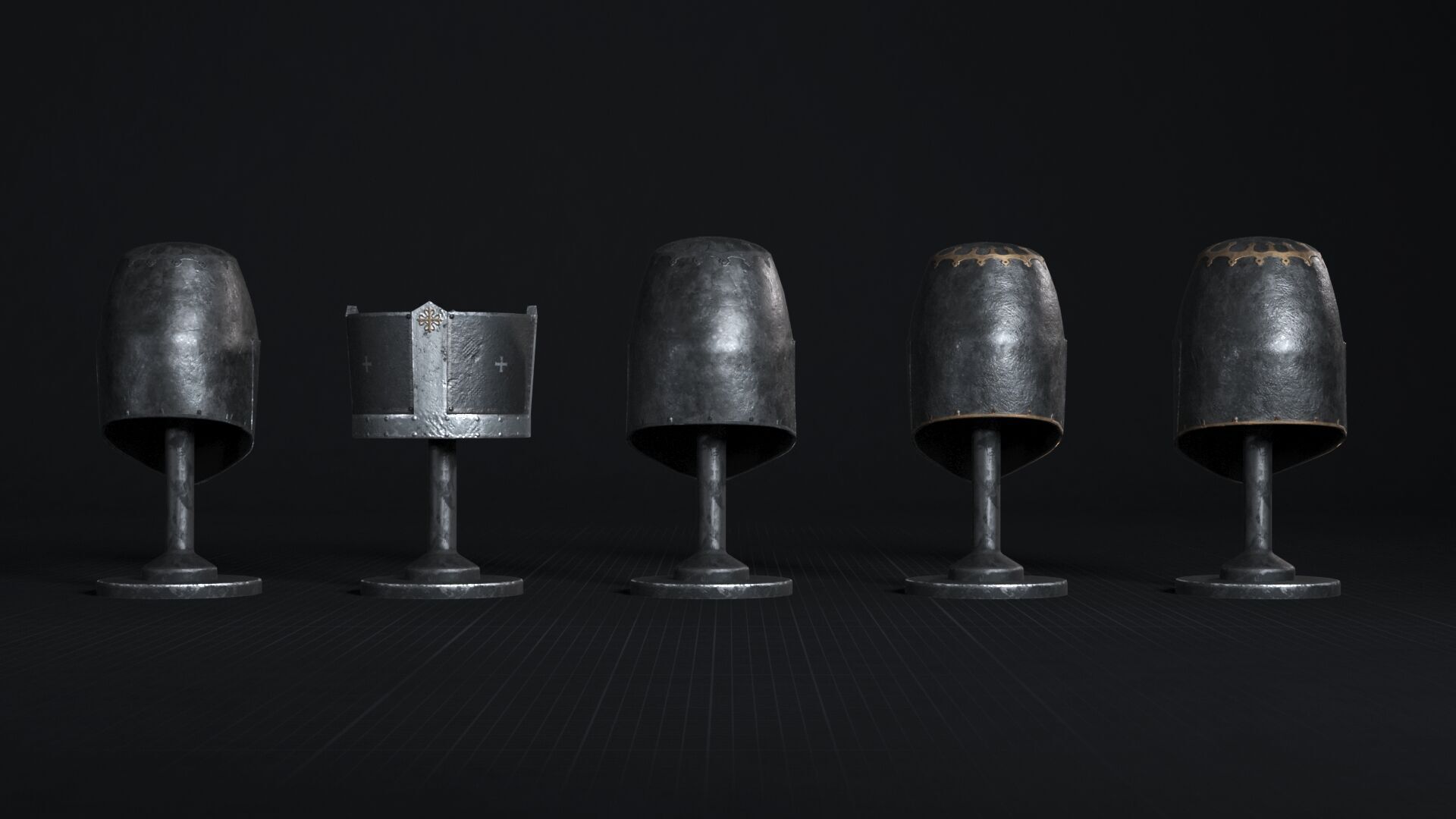 Medieval Helmet Pack 01 - 02 Low-poly 3D model_17