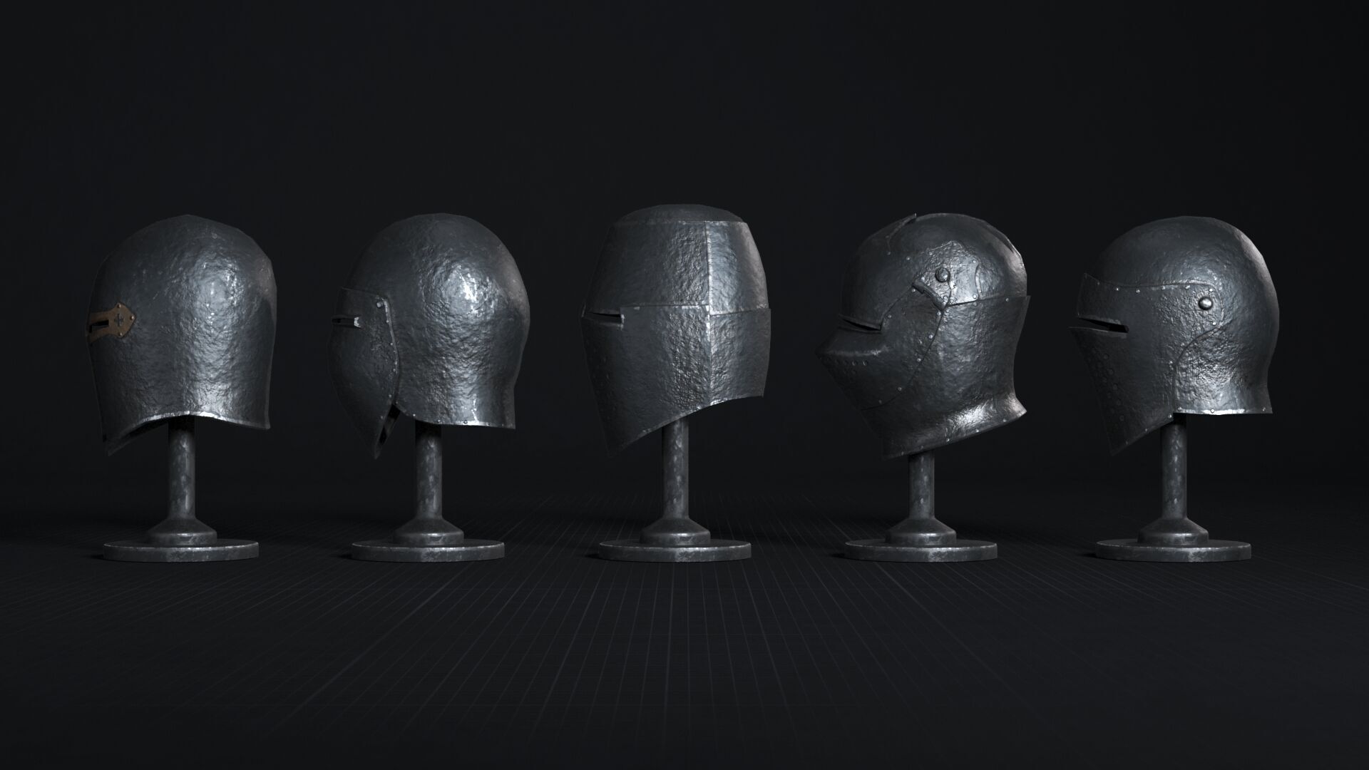 Medieval Helmet Pack 01 - 02 Low-poly 3D model_12