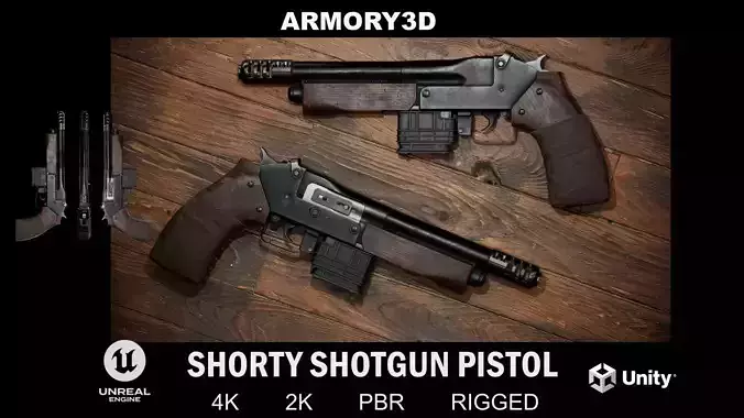 GAME READY SHORTY SHOTGUN PBR RIGGED TLOU STYLE Low-poly 3D model