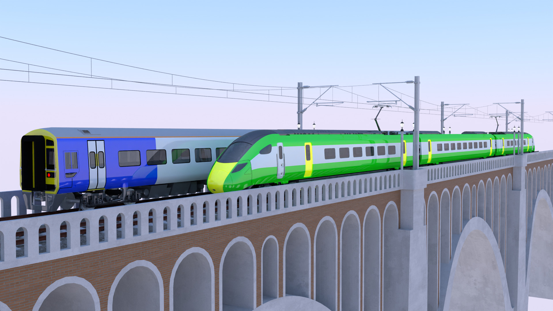 Viaduct with UK trains 3D model_1