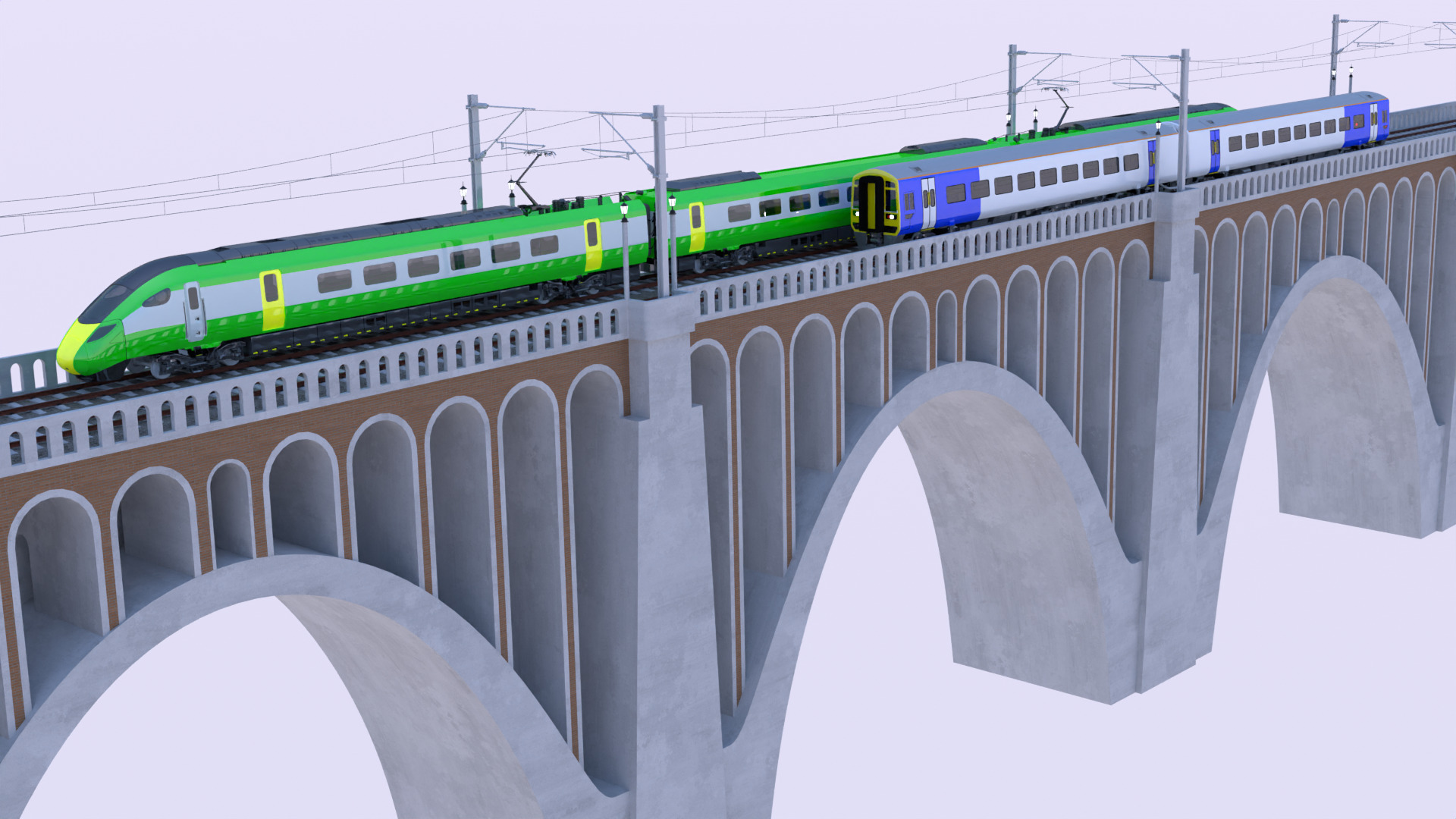 Viaduct with UK trains 3D model_7