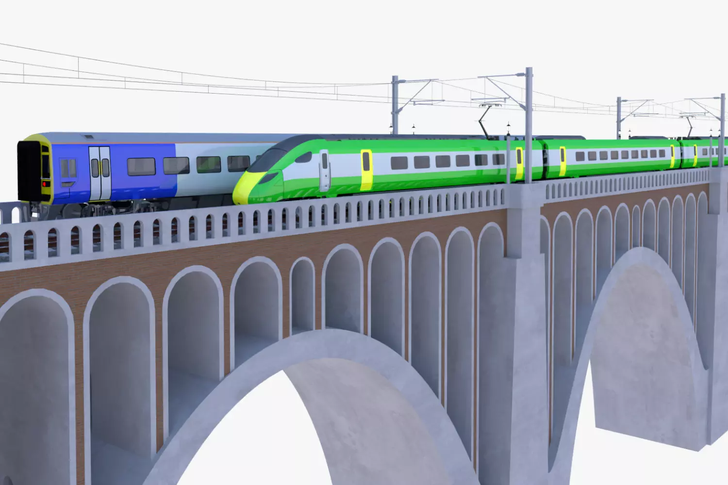 Viaduct with UK trains 3D model_0