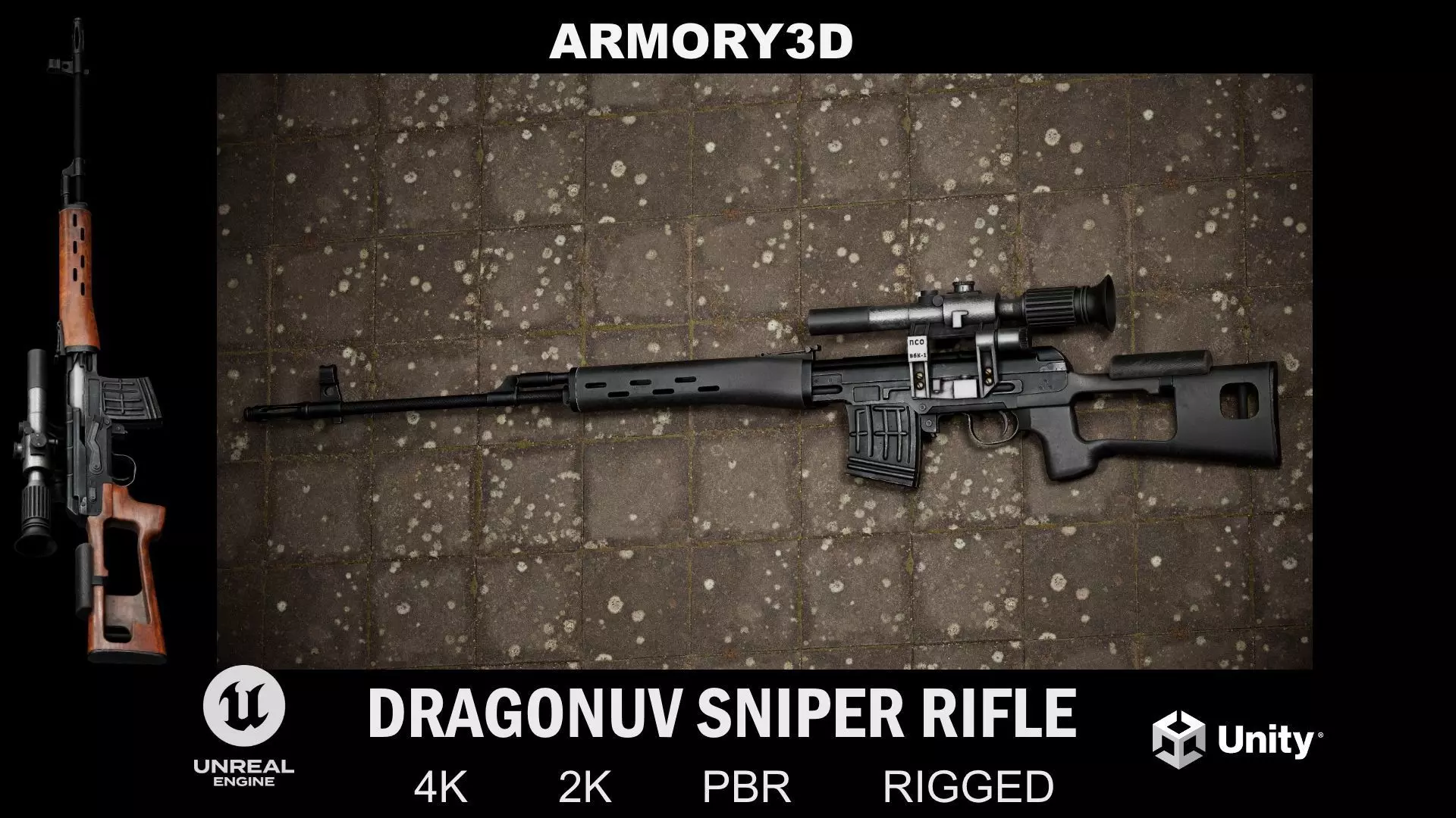 GAME READY DRAGUNOV SVD RIFLE PBR RIGGED Low-poly 3D model_0