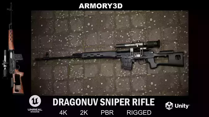 GAME READY DRAGUNOV SVD RIFLE PBR RIGGED Low-poly 3D model