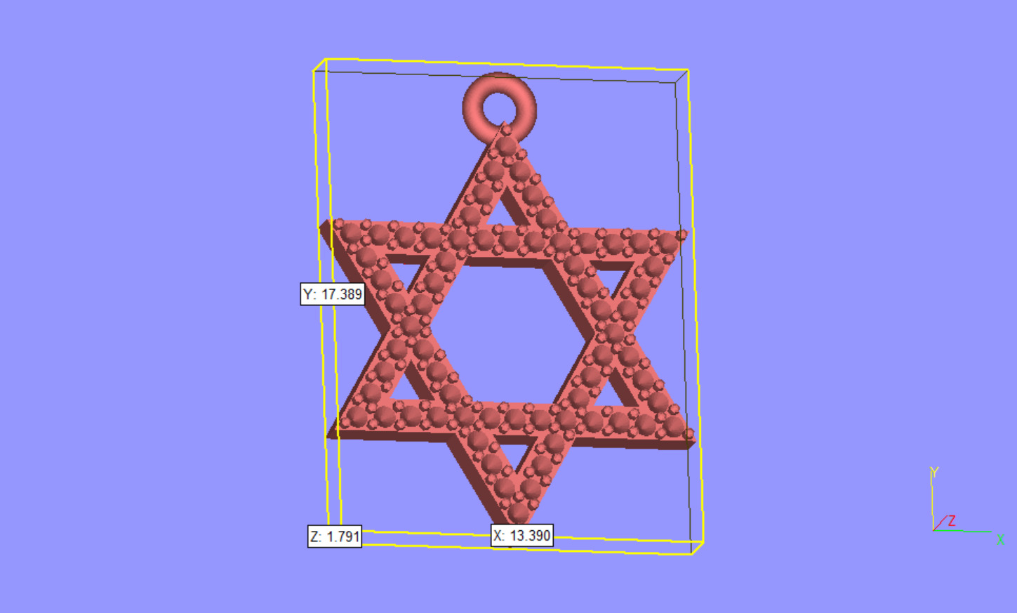Star of David 15mm Diameter Simple With Stones 3D print model_9