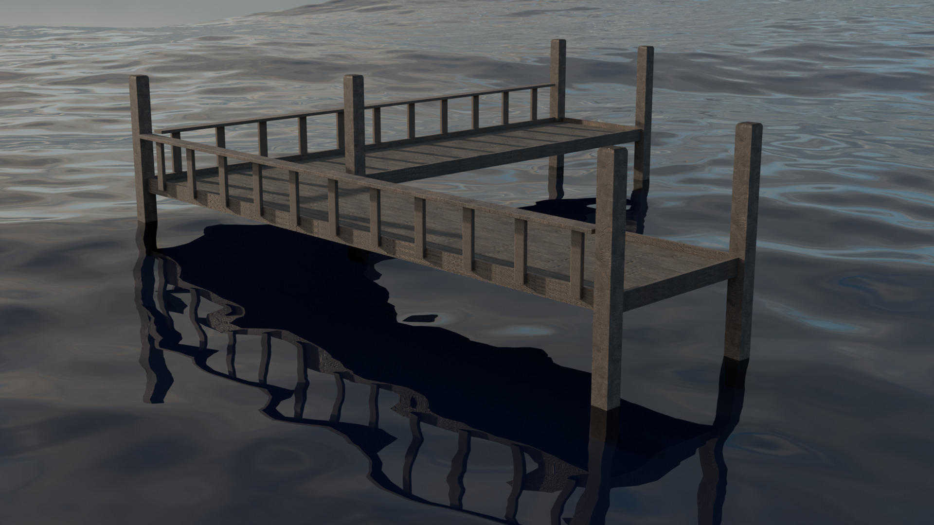 Wooden Pier Low Poly 3D model_1