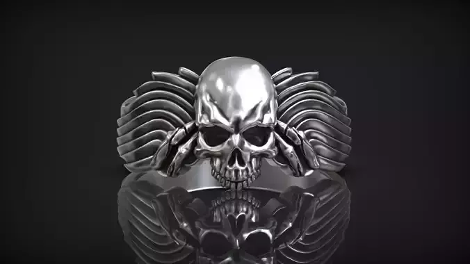 Gothic Skull Head Ring with Wings Jewelry Design 3D print model