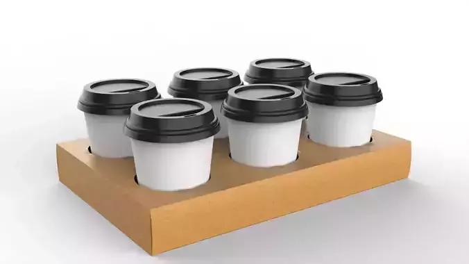 Six Coffee Cups with Kraft Paper Holder