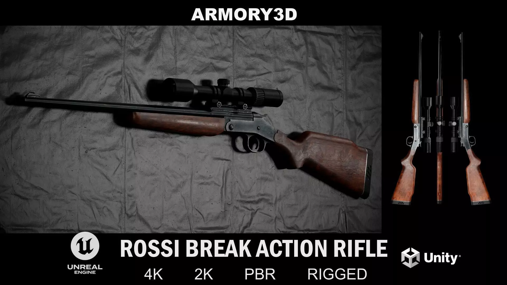 GAME READY ROSSI SINGLE SHOT RIFLE PBR RIGGED Low-poly 3D model_0