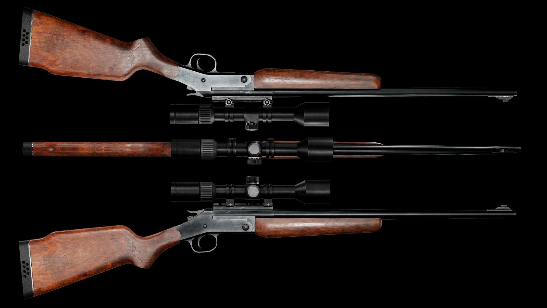 GAME READY ROSSI SINGLE SHOT RIFLE PBR RIGGED Low-poly 3D model_1