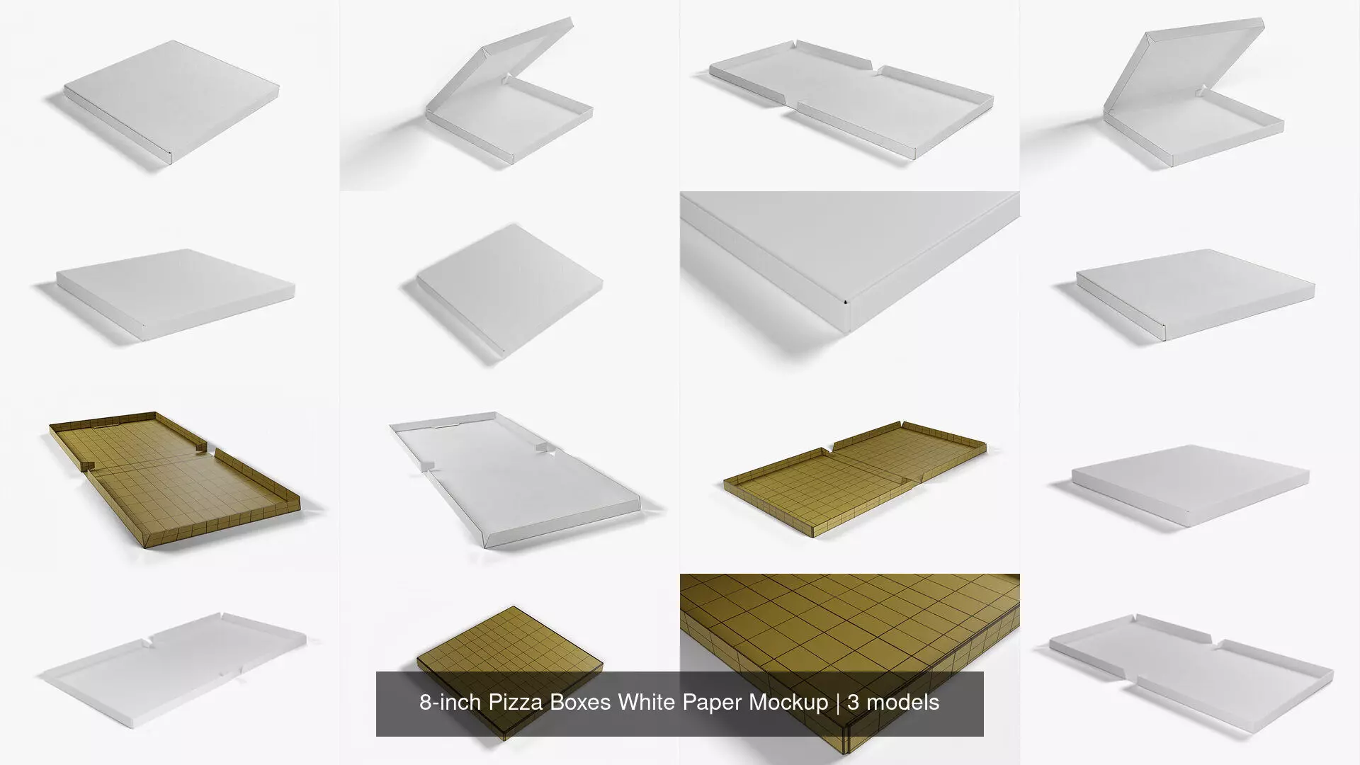 8-inch Pizza Boxes White Paper Mockup 3D Model Collection_7