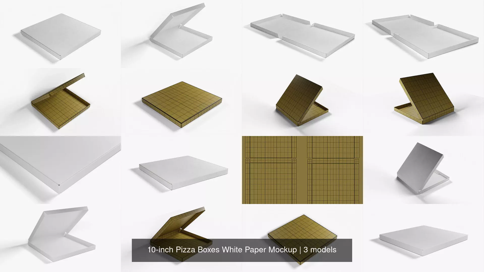 10-inch Pizza Boxes White Paper Mockup 3D Model Collection_7