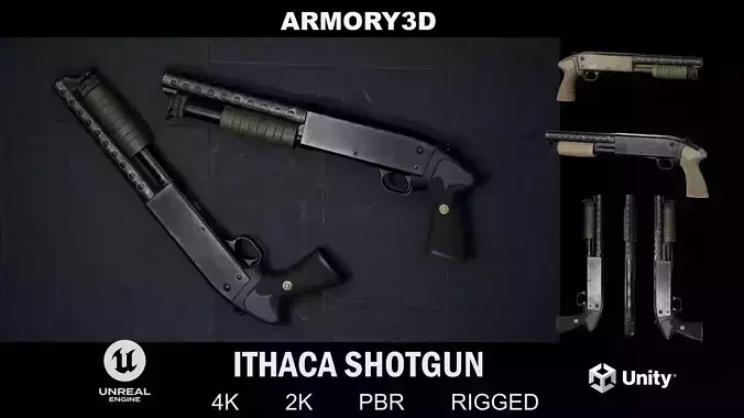 GAME READY ITHACA SHOTGUN PBR RIGGED 2 SKINS Low-poly 3D model