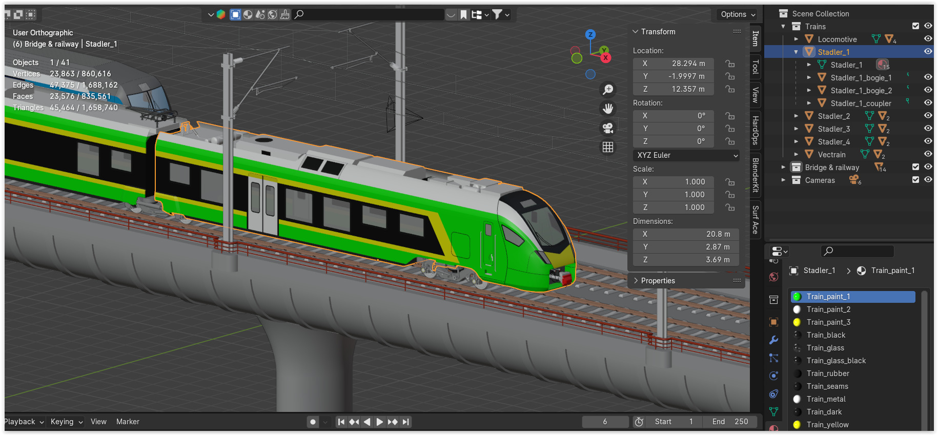 Stadler Flirt and Siemens Vectrain on bridge 3D model_11
