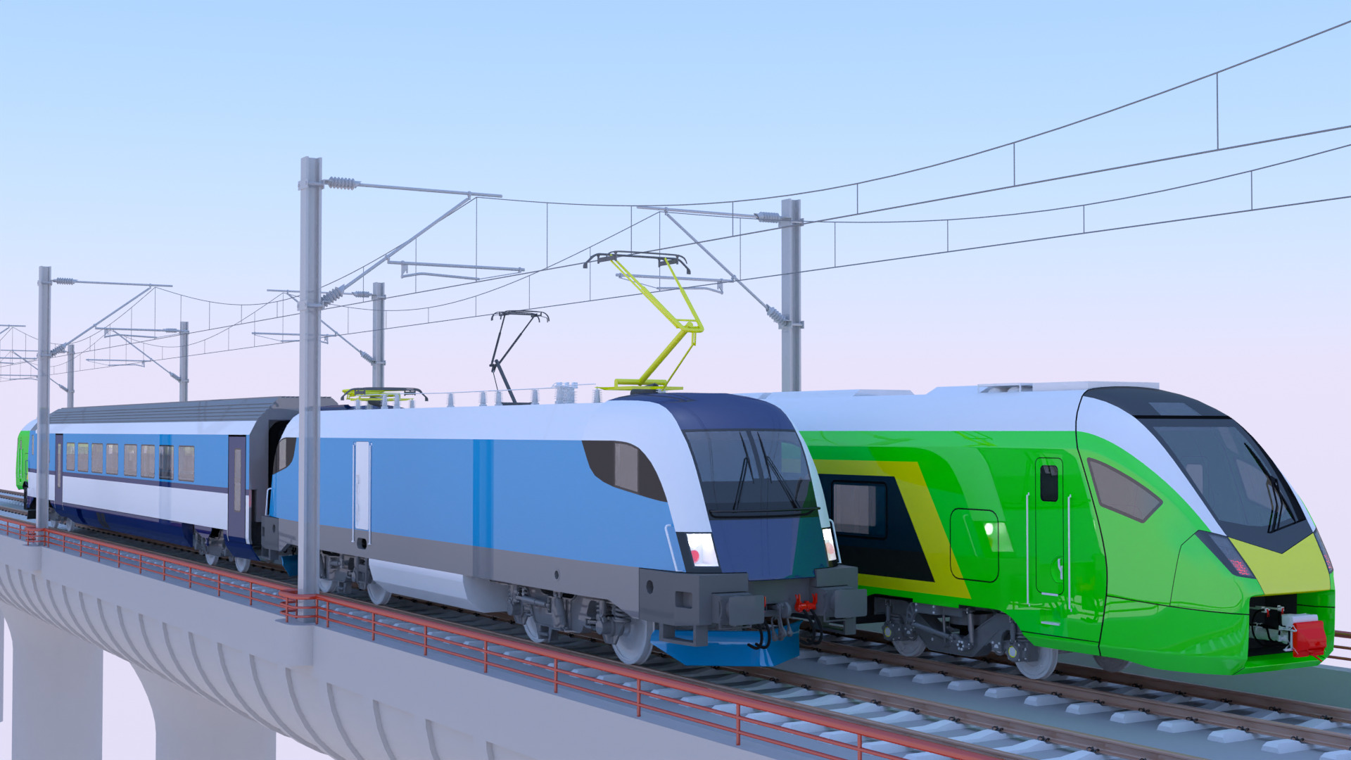 Stadler Flirt and Siemens Vectrain on bridge 3D model_1