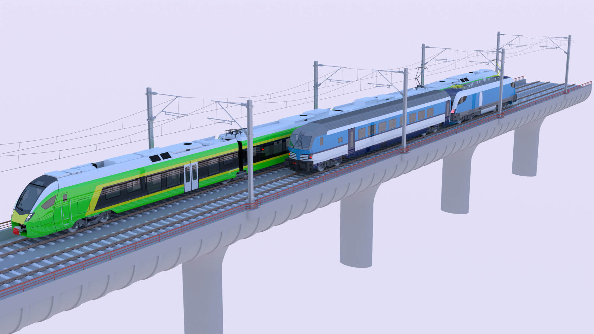 Stadler Flirt and Siemens Vectrain on bridge 3D model_9