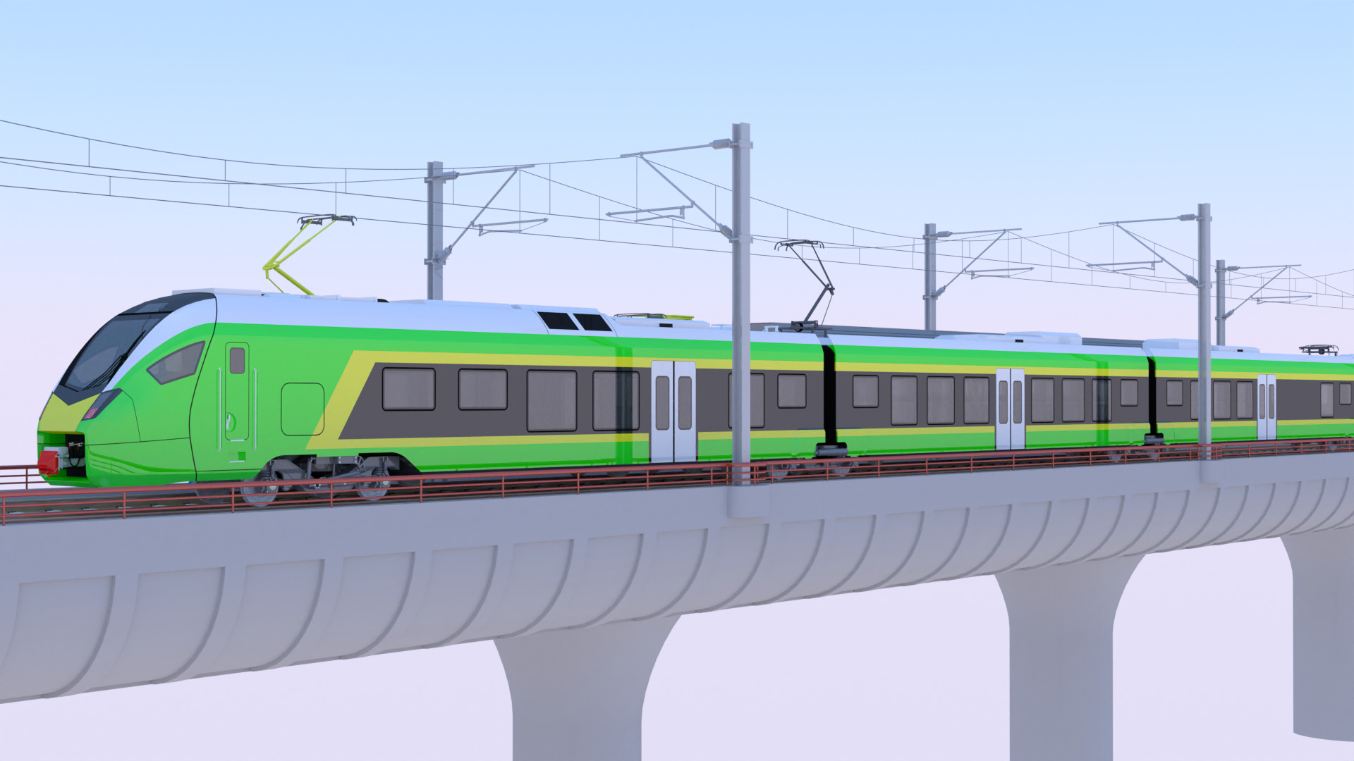 Stadler Flirt and Siemens Vectrain on bridge 3D model_7