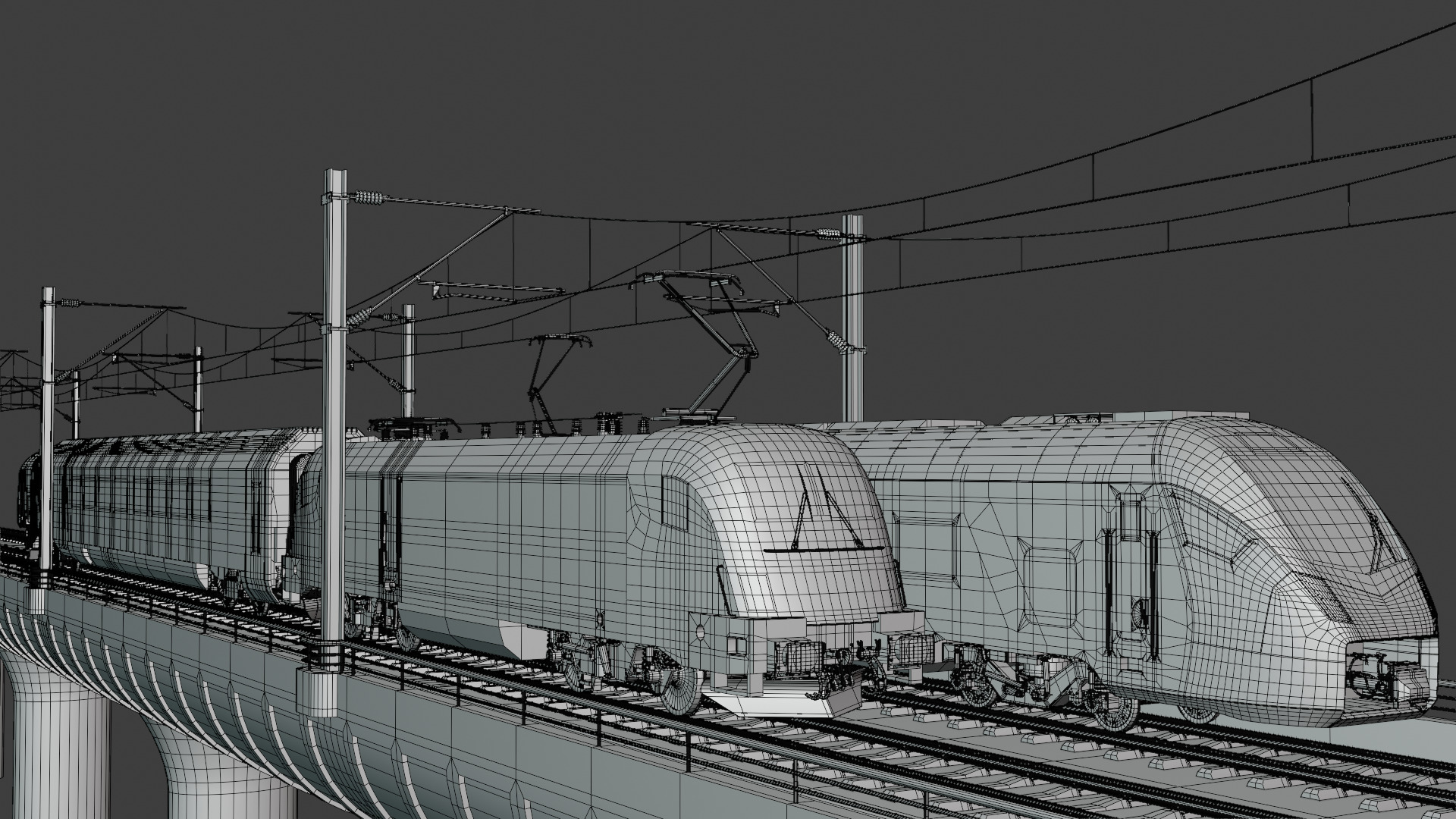 Stadler Flirt and Siemens Vectrain on bridge 3D model_2