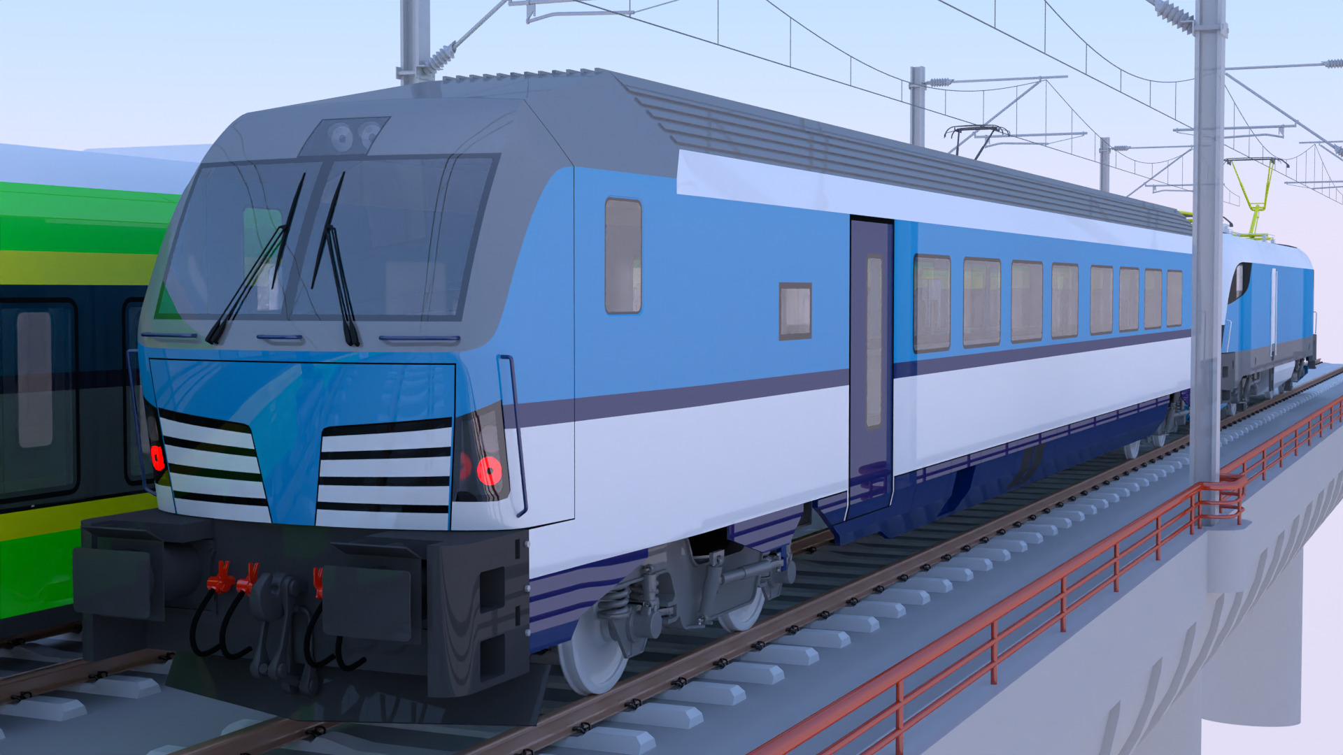 Stadler Flirt and Siemens Vectrain on bridge 3D model_5